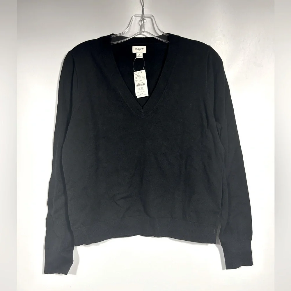 NEW J.Crew Factory Cotton-blend V-neck sweater Size Medium Black